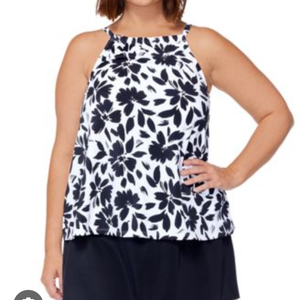 Island Escape Black and White Floral Tank Top